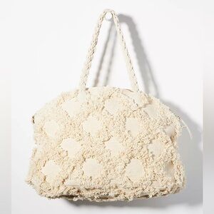 Anthropologie Trellis Weekender Tote Fringe Cream Large Boho Bag